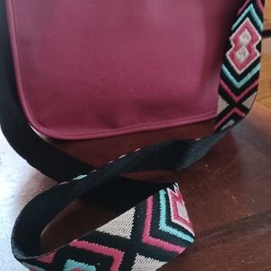 Stylish Pink Shoulder Bag with Patterned Strap